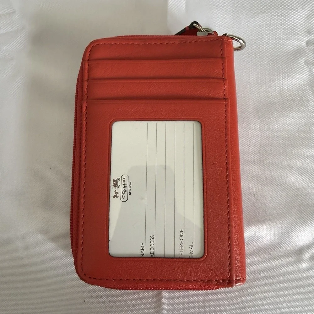 Coach Vintage Red Leather Silver Turnlock Wallet ID Card Holder Phone Case New